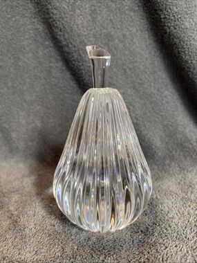 Vintage Waterford Crystal Pear Paperweight Ribbed Art Glass 4.5” Signed